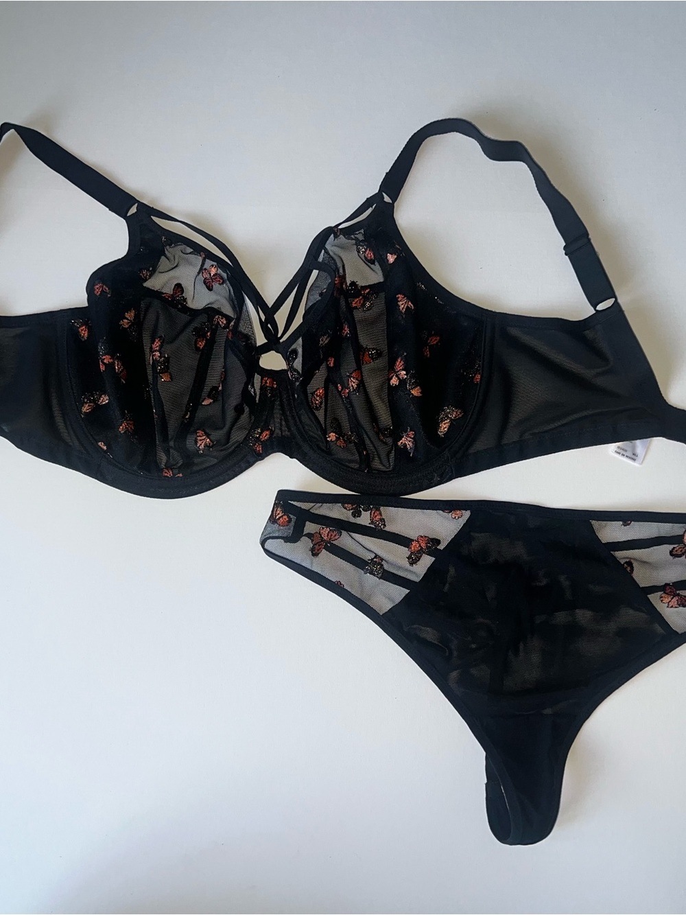 Elomi Black Sheer Underwire Bra & Bikini Set with Butterfly